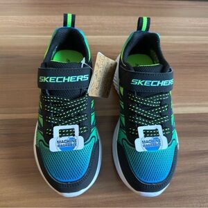 Skechers Kids Teal & Neon Green Slip-On Athletic Sneakers